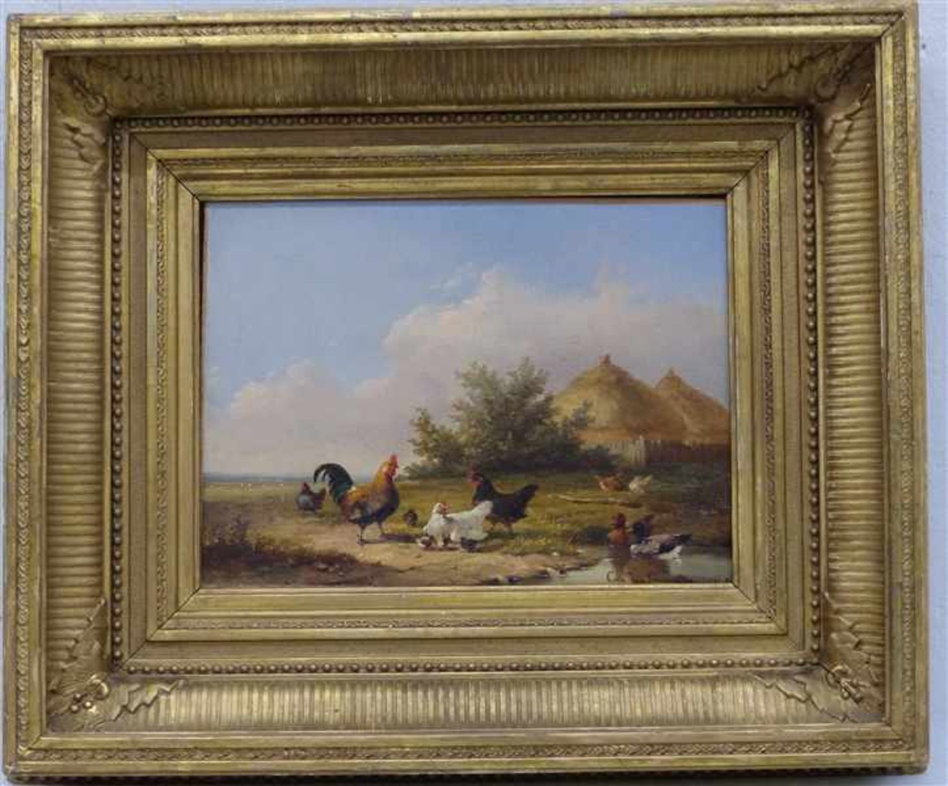 Leemputten, Cornelis van1841 - 1902, Öl auf Holz, Landschaft mit Hütten, Hühnern und Wildenten, - Bild 2 aus 5