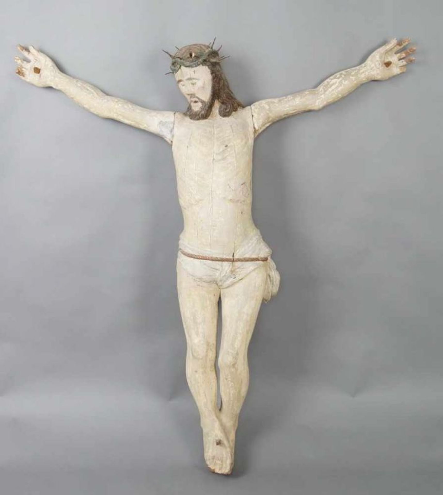 Korpus Christi, Eichenholz geschnitzt, Reste alter Fassung, Altersspuren, 16./17. JH, 152x143cm 24. - Bild 2 aus 10