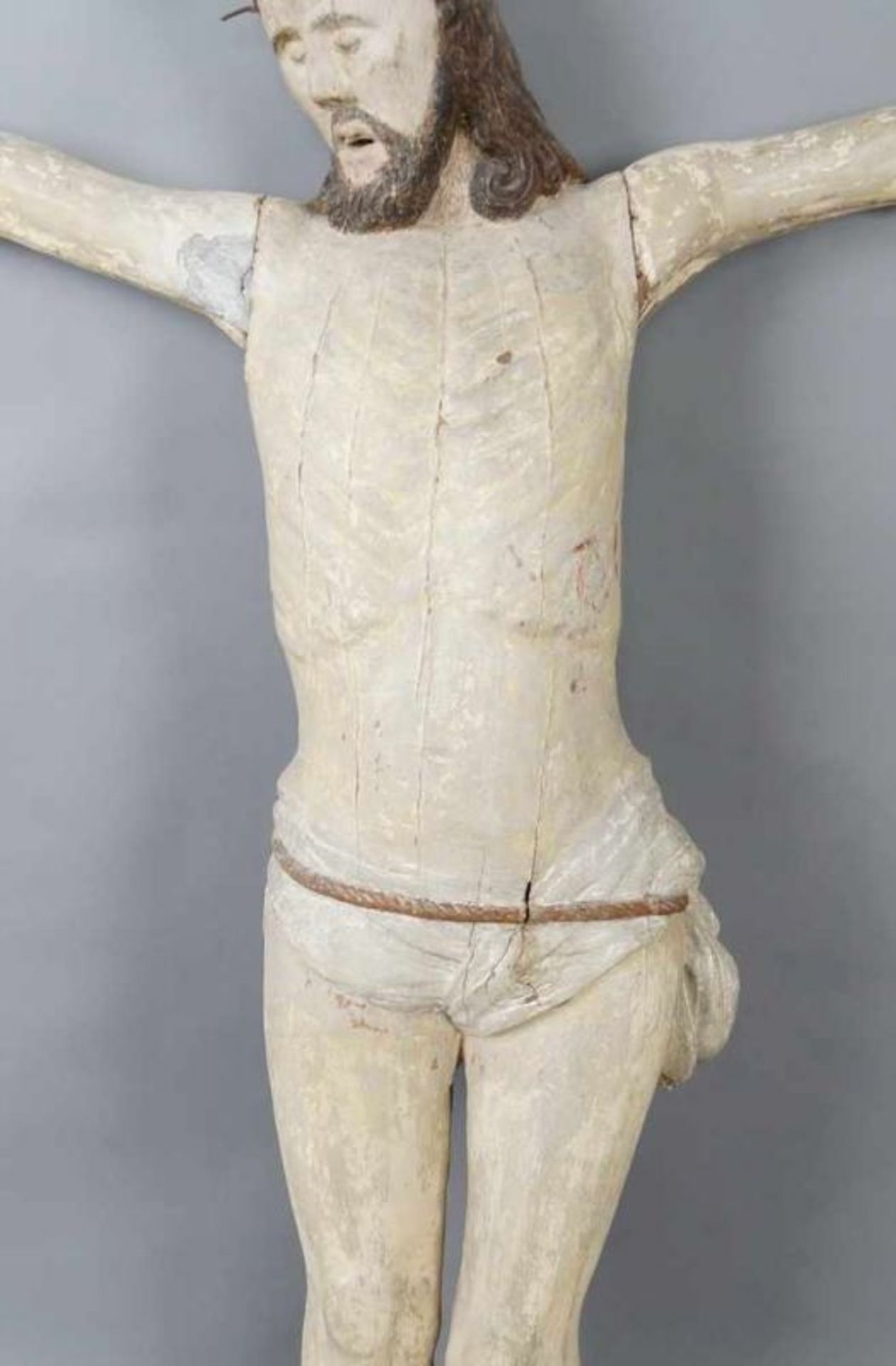 Korpus Christi, Eichenholz geschnitzt, Reste alter Fassung, Altersspuren, 16./17. JH, 152x143cm 24. - Bild 4 aus 10