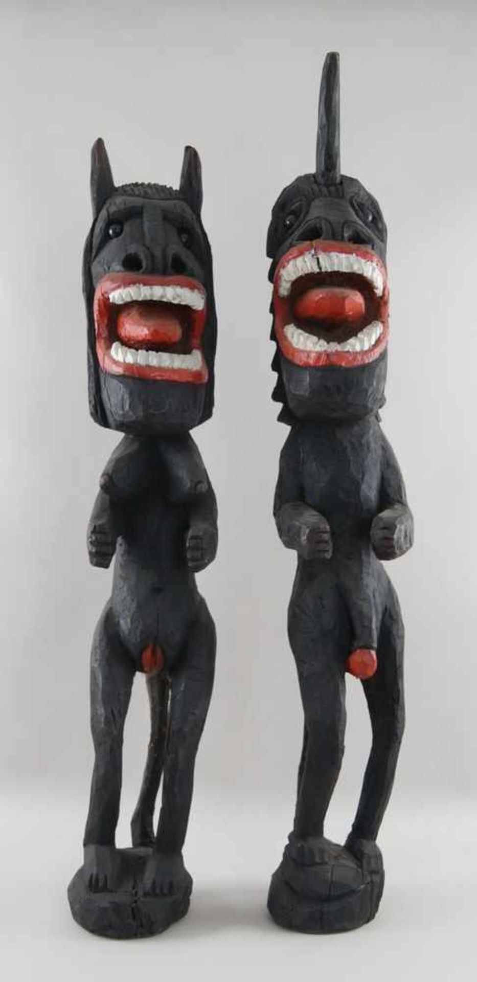 Paar Fruchtbarkeitsskulpturen / Ritualskulpturen, Holz geschnitzt,Umbanda/Quimbanda-Brasilien, H - Bild 2 aus 7