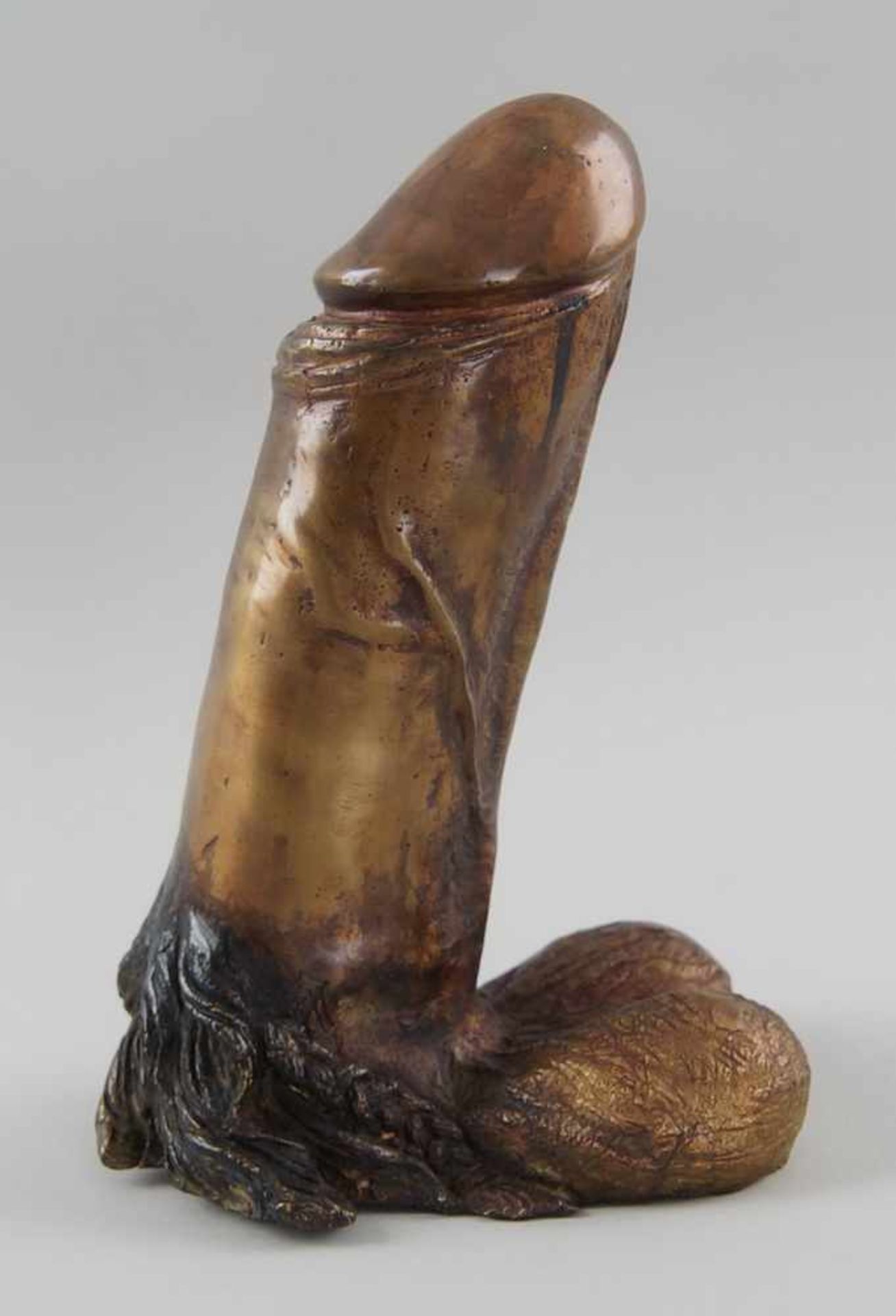 Phallus, Bronze, sehr naturalistisch ausgearbeitet, H 23cm - Bild 2 aus 4