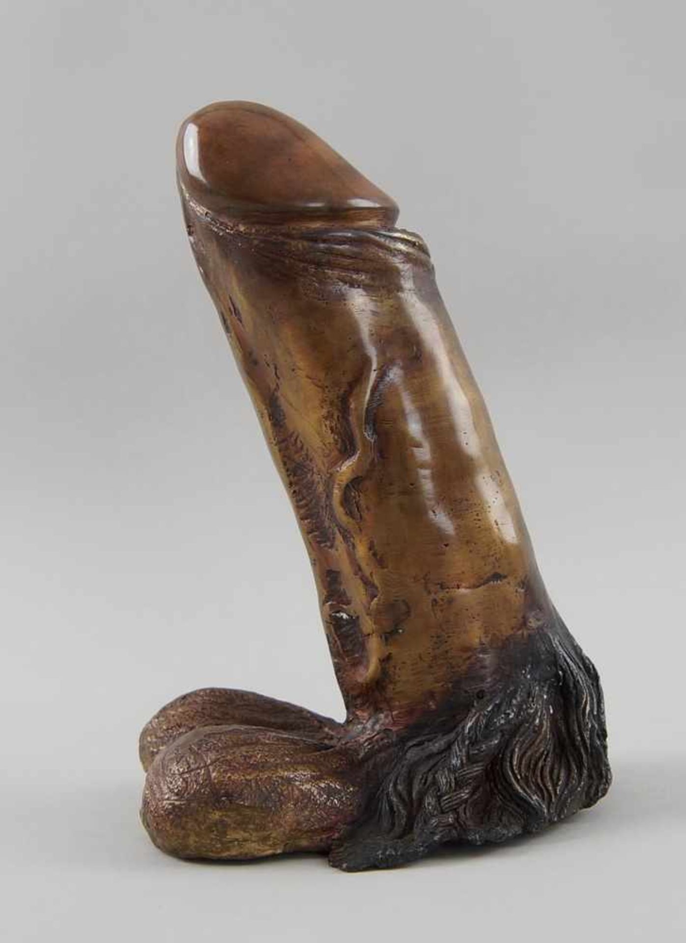 Phallus, Bronze, sehr naturalistisch ausgearbeitet, H 23cm - Bild 4 aus 4