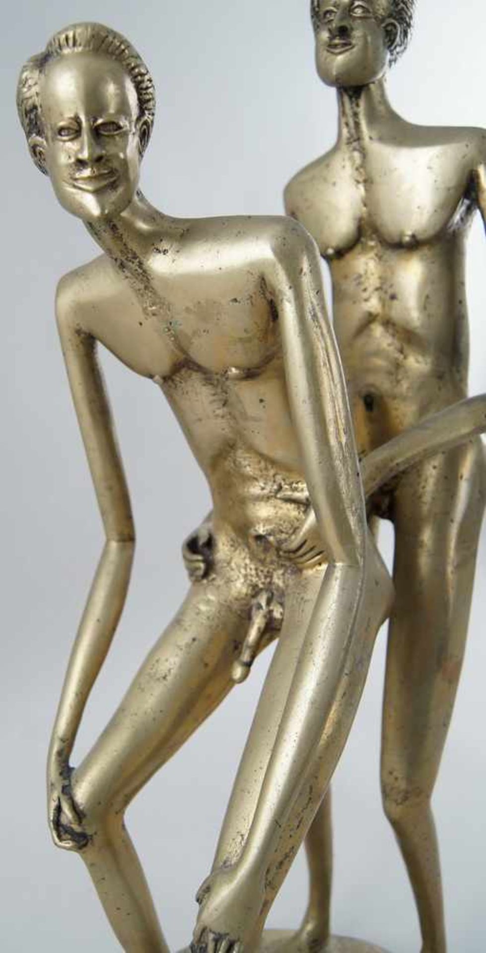 Männliches Paar beim Akt, Metall vergoldet, H 60 - Bild 3 aus 5