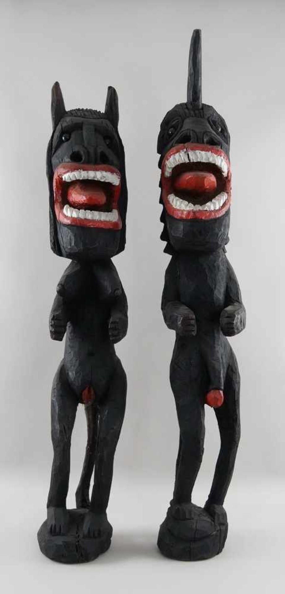 Paar Fruchtbarkeitsskulpturen / Ritualskulpturen, Holz geschnitzt,Umbanda/Quimbanda-Brasilien, H