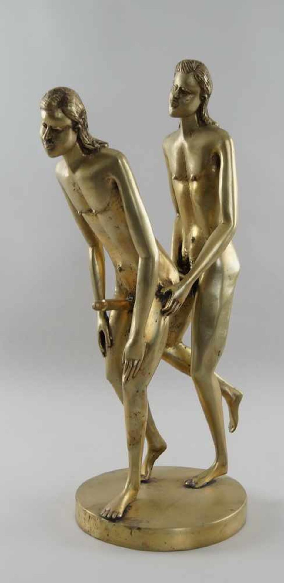 Männliches Paar beim Akt, Metall vergoldet, H 59 - Bild 5 aus 6