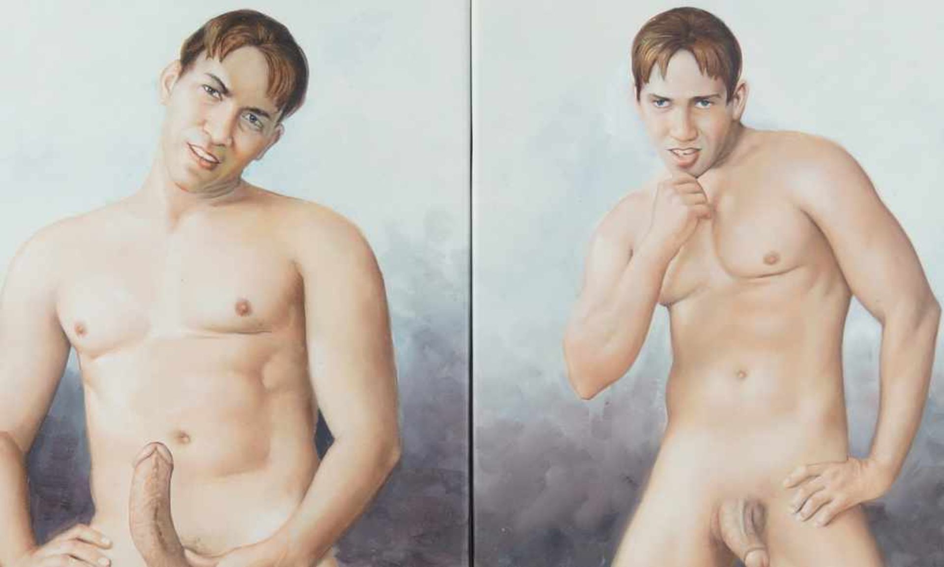Zwei Akt - Ölgemälde, Darstellung männlicher Akte in erotischer Pose, je 60x40cm - Bild 2 aus 6