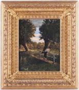 Ruzicka, Victor (Tschechischer Maler, 1843 - 1896) Öl/Lwd. Kleine Landschaft, im Vordergrund Knabe