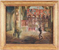 Midy, Arthur (1887 St. Quentin - 1944 Paris) Öl/Karton. Inneres einer gotischen Kirche mit