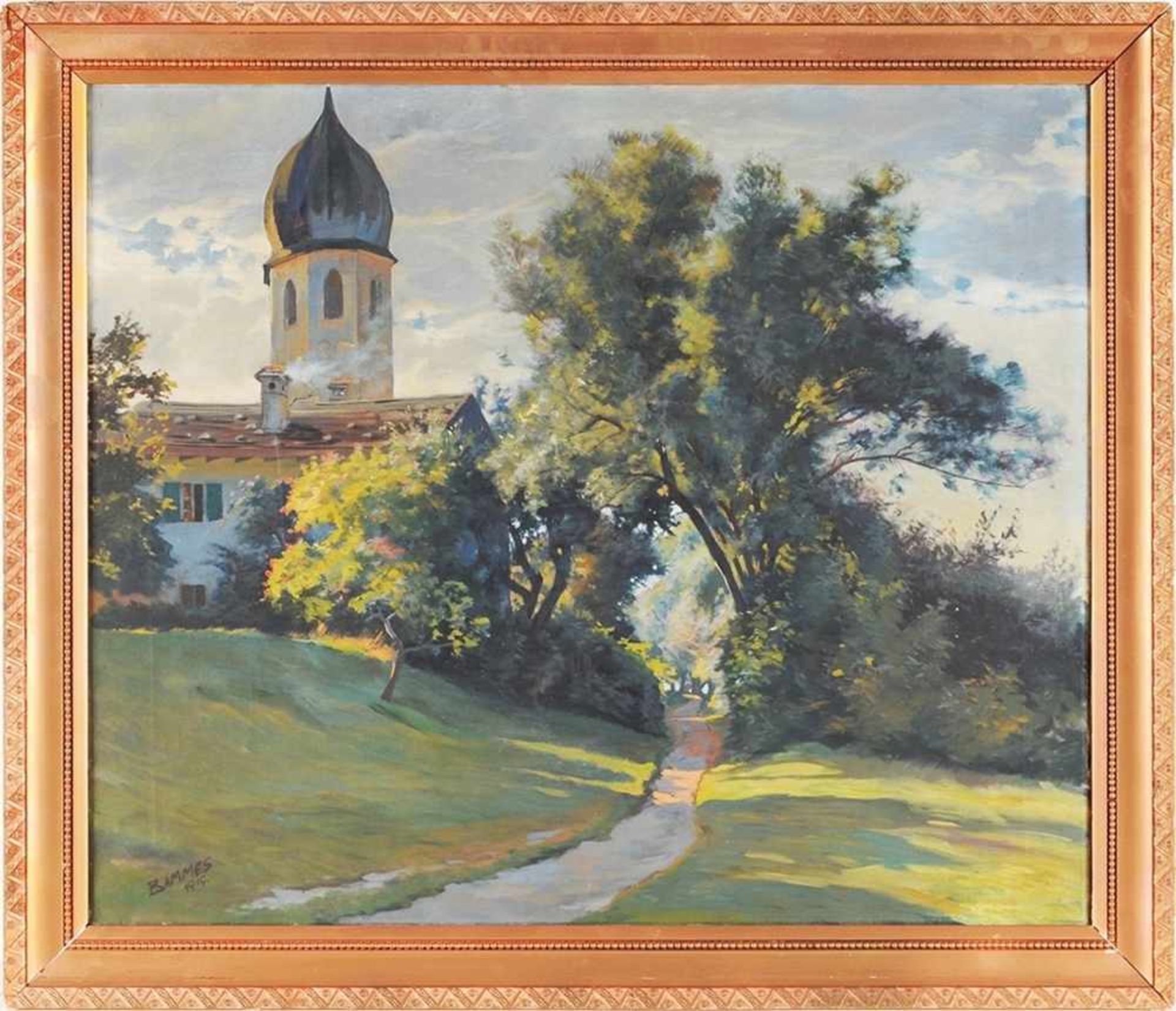Bammes, Martin (1886 Sosa/Erzgebirge - 1958 Sebnitz) Öl/Lwd. Blick auf Gebäude u. Turm v. Kloster