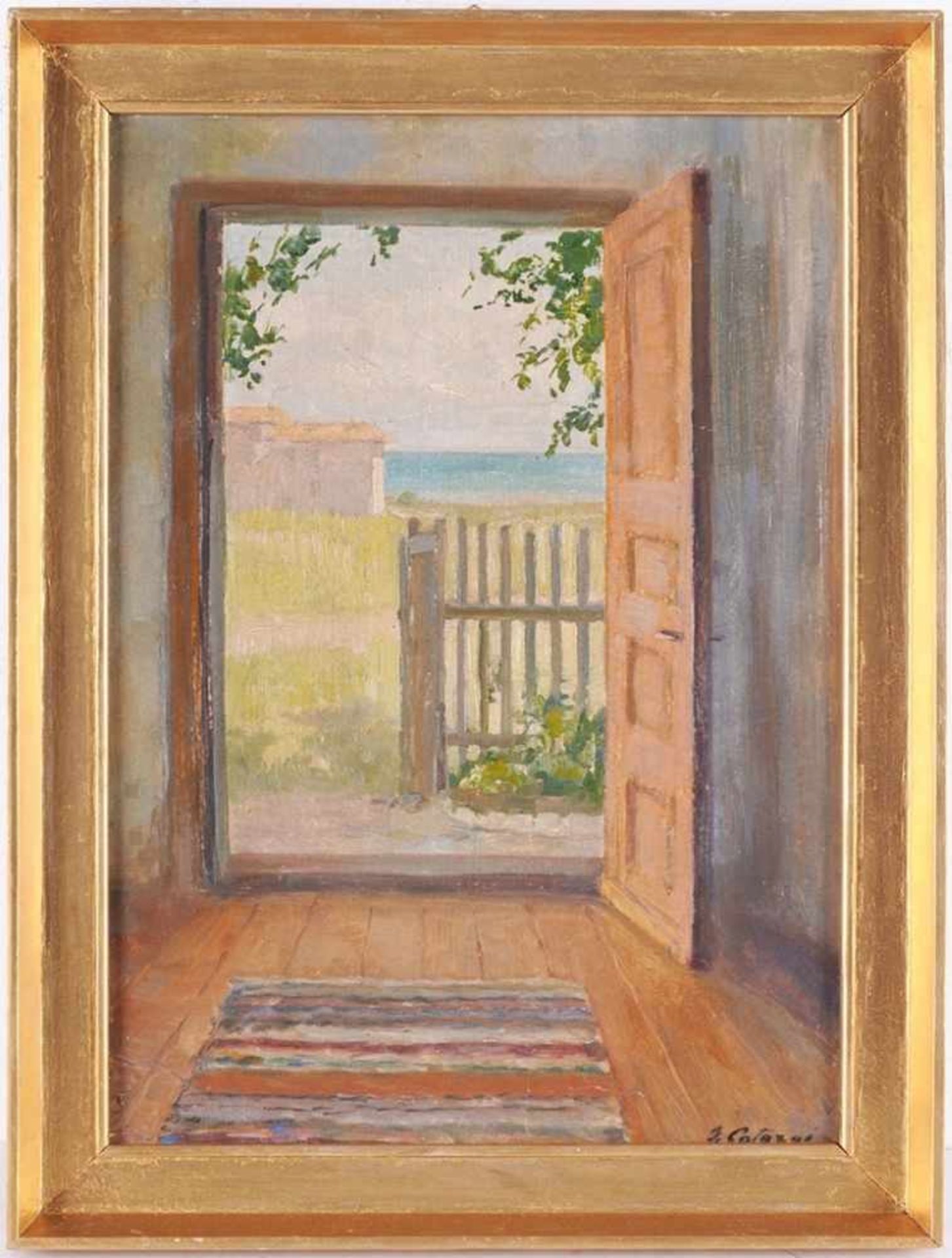 Catargi, George (1894 Reni/Bessarabien - 1963 Gherla) Öl/Karton. Blick durch die geöffnete Tür