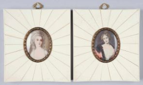 Zwei Miniaturbilder Öl/Elfenbein. Ovale Formen. Porträt der Gräfin Sophie Potocka. Nach einer