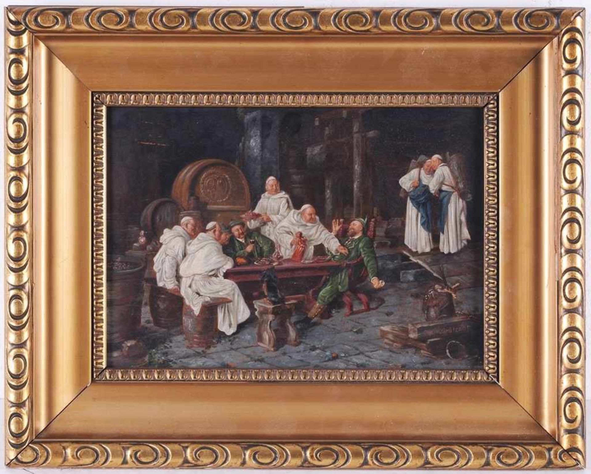 Albert, Paul (Berliner Maler, 1. H. 20. Jh.) Öl/Holz. Weinverkostung im Klosterkeller. Nach einer