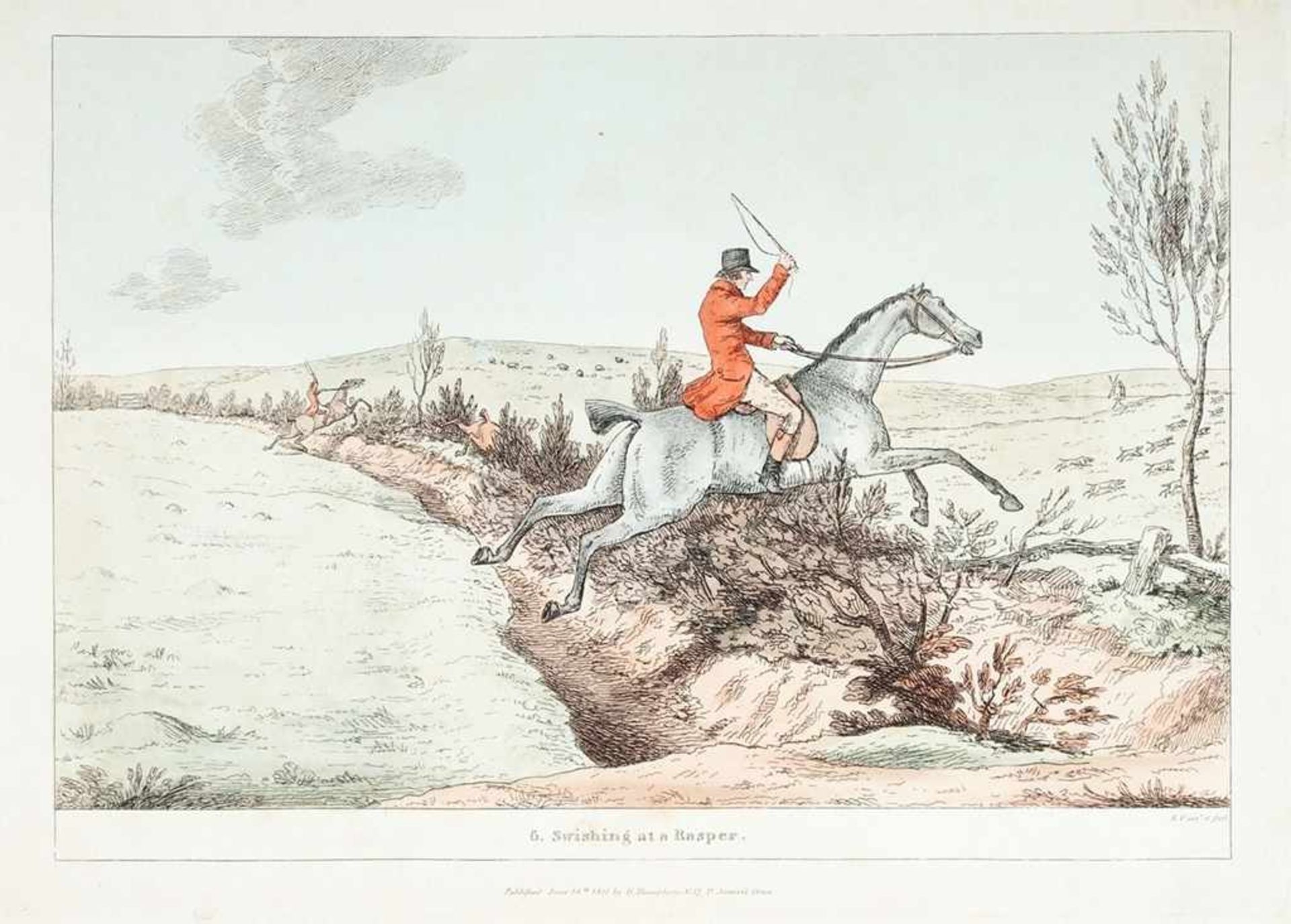 Frankland, Robert (Englischer Künstler, 1784-1849) Radierung, koloriert. "Swishing at a Rasper",