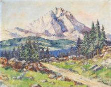 Metzner (Deutscher Maler, 2. D. 20. Jh.) Öl/Lwd. Alpenlandschaft mit Gebirgsmassiv im Hintergrund.