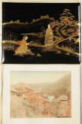 Japanisches Fotoalbum mit historischen Ansichten Ebd. aus Holz mit Schwarzlack. Dekor aus farbigem