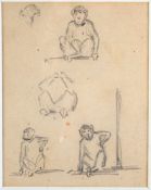 Rayski, Ferdinand von (1806 Pegau - 1890 Dresden) Blei/Papier, unter Passepartout montiert. "Äffin",