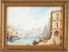 Unbekannt (Italienischer? Maler, E. 19. Jh.) Aquarell/Karton. Ansicht v. Venedig mit Rialto-