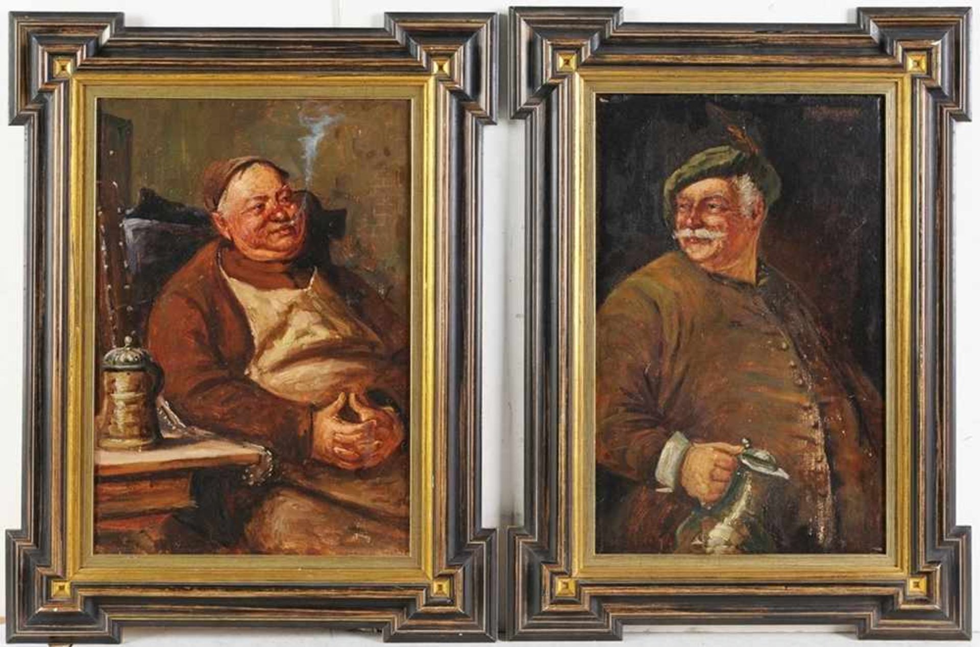 Bergegger, Jos. (Münchner Maler, 1. H. 20. Jh.) Öl/Malpappe. Beleibter Bauer mit Schankkrug.