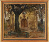 Walter, Karl (Karlsruhe 1868 - 1949) Öl/Lwd. Herbstliche Stimmung vor dem Portal einer kleinen