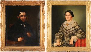 Unbekannt (Deutscher Maler, M. 19. Jh.) Öl/Lwd. Bildnispaar. Porträt der Emilie Auguste Hähle geb.