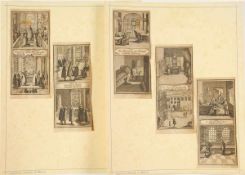 Zwei Sammlungsblätter mit Stichdarstellungen studentischen Lebens 5 Kupferstiche des in Nürnberg