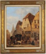 Saurfelt, Léonhard (Französischer Maler, geb. ca. 1840) Öl/Lwd. Vielfigurige Straßenszene vor dem "