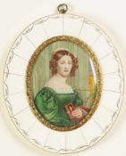 Miniaturbild Öl/Elfenbein. Ovale Form. Brustbild d. Anna Hillmayer. Nach einem Gemälde v. Joseph