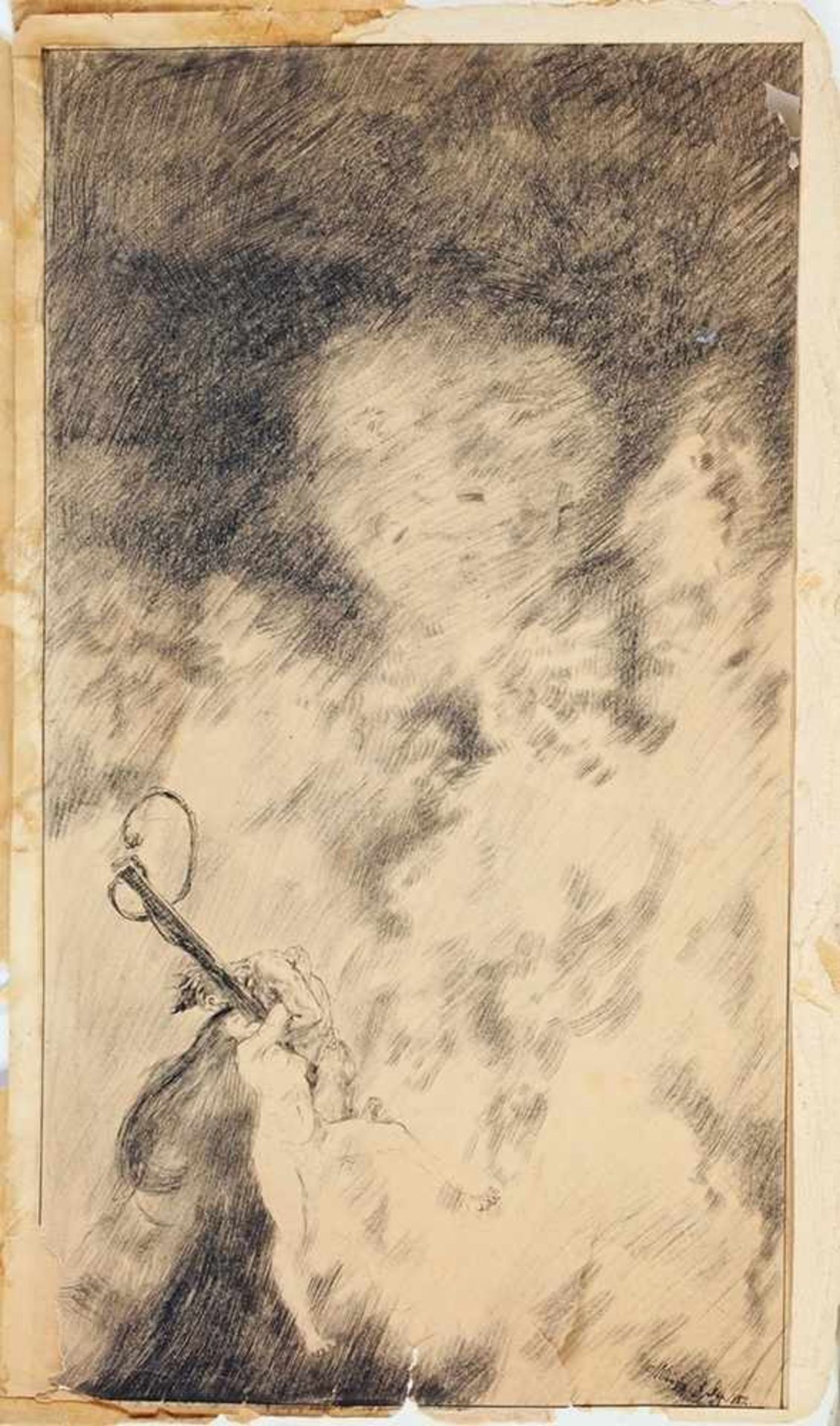 Klinger, Max (1857 Leipzig - 1920 Großjena) Pinsel u. Feder in Tusche/ Papier. Surreale Szene mit