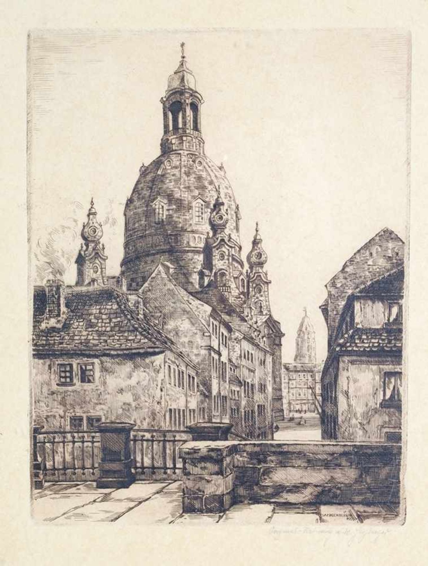 Hochberger, W. (Deutscher Künstler, 1. H. 20. Jh.) Radierung. Blick durch die Münzgasse zum Dresdner