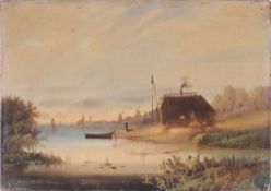 Unbekannt (Niederländischer Maler, 1. H. 19. Jh.) Öl/Lwd. Kleine Uferlandschaft mit