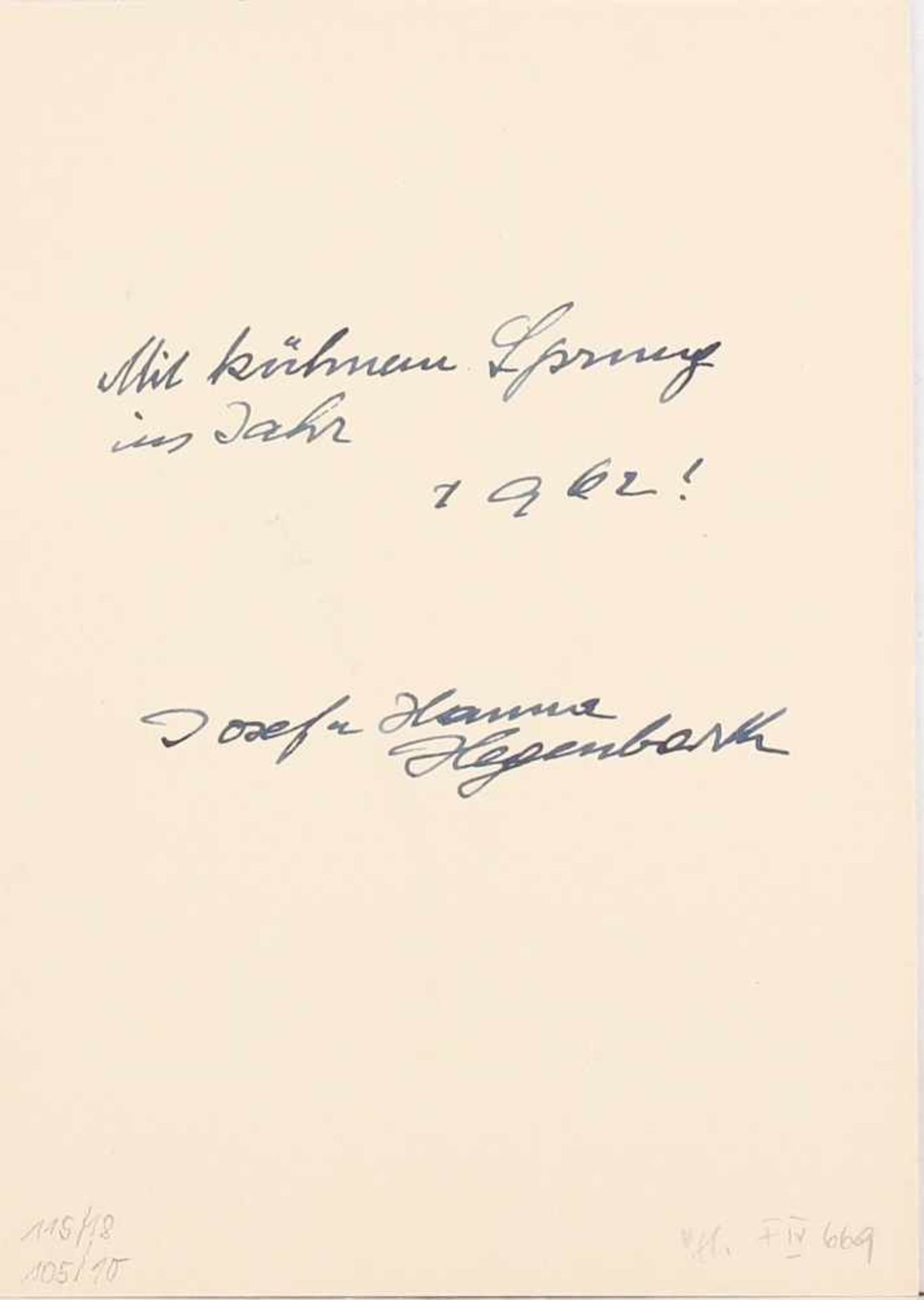 Hegenbarth, Josef Klischeedruck. Neujahrsglückwunsch für das Jahr 1962. Rücks. handschriftl. bez. " - Bild 2 aus 2
