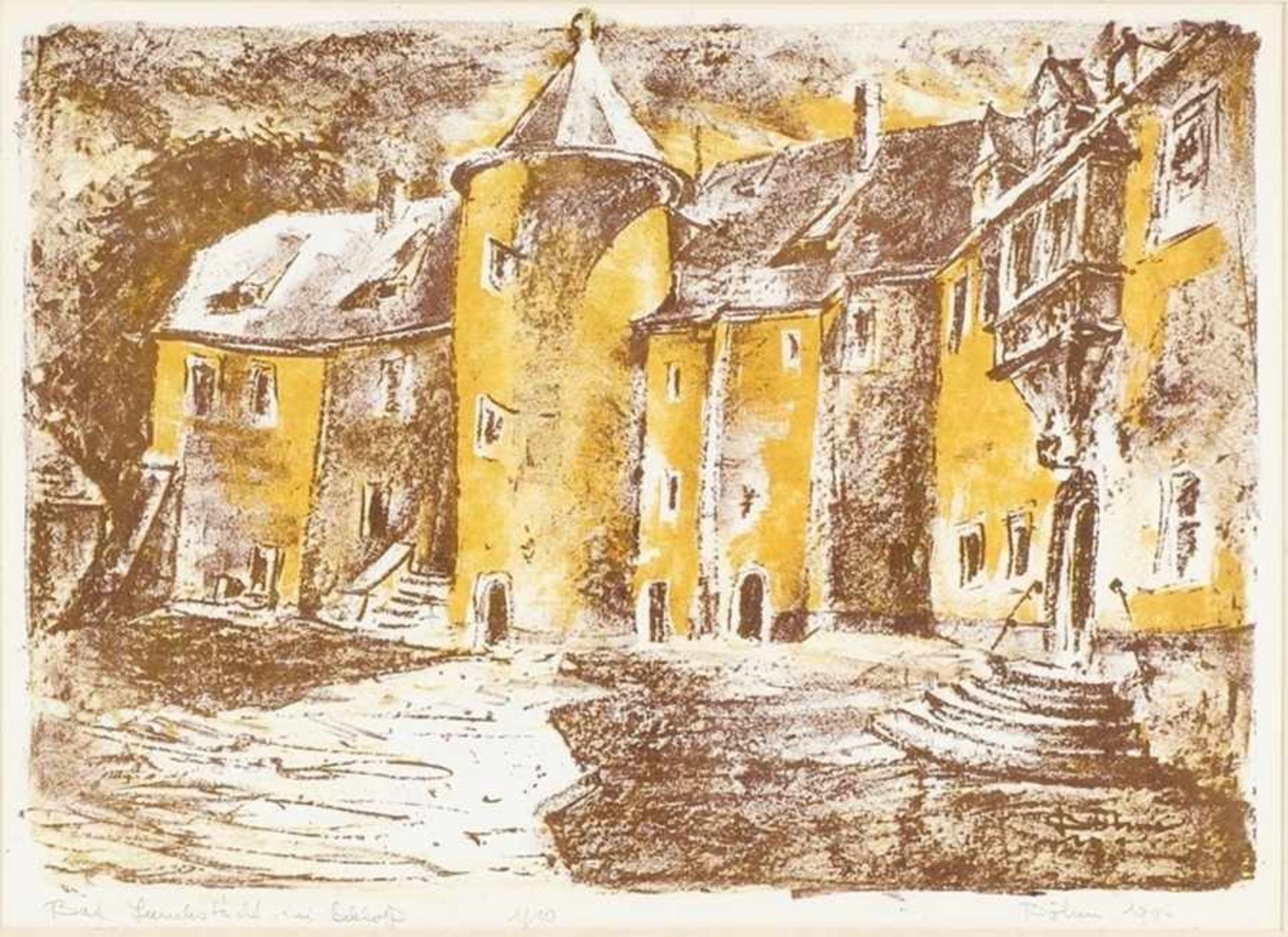 Böhm, Christian (1925 Bautzen - 2017 Halle) Lithographie. "Bad Lauchstädt, im Schloß". R. u. in Blei