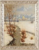 Streubel, Alfred (Chemnitz 1861 - 1947) Öl/Lwd. Alpenlandschaft im Winter mit Gebirgsbach u. kleiner
