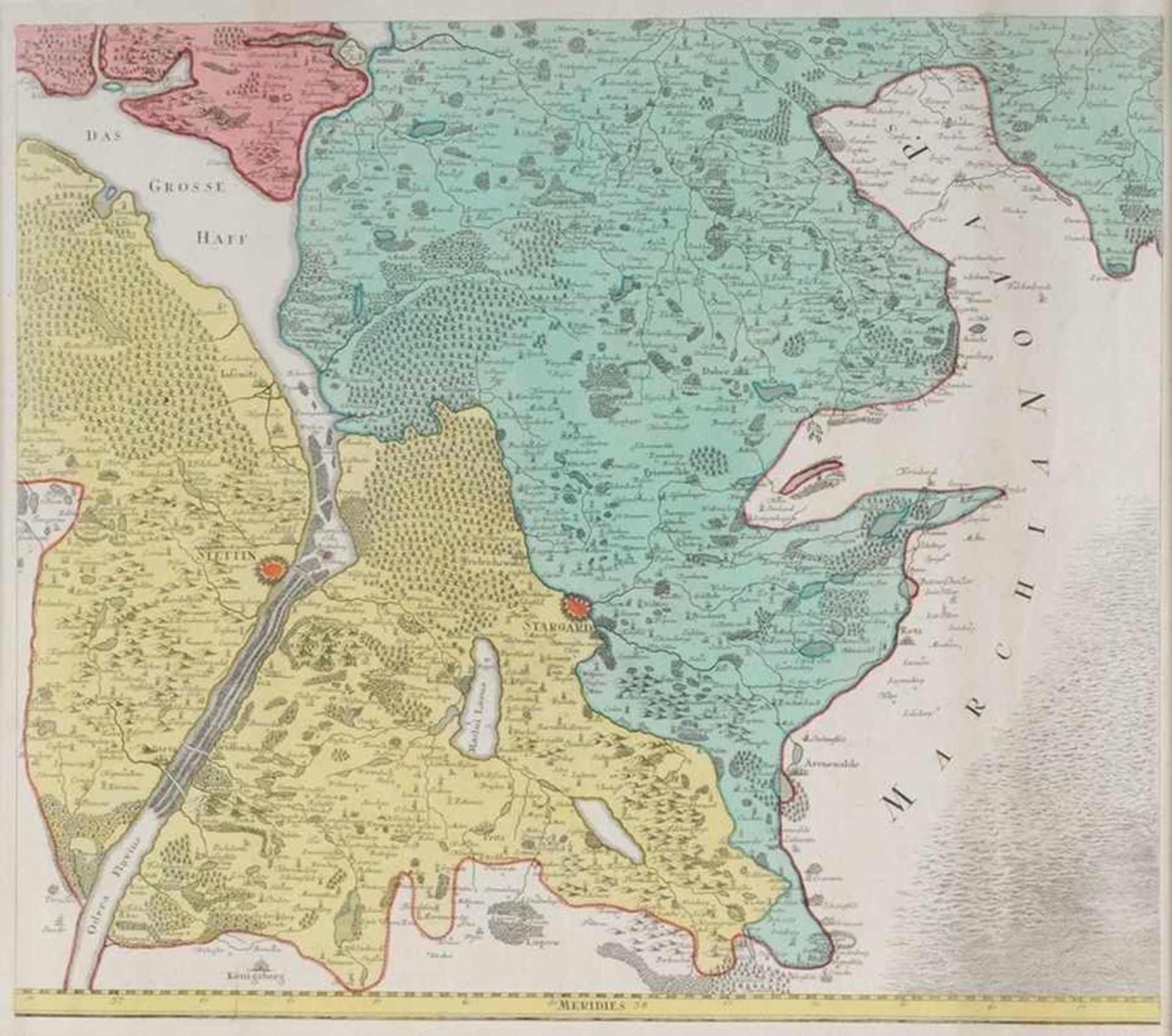 Mehrteilige Landkarte "Ducatus Pomeraniae" 4 Bl. Altkolorierter Kupferstich. Vollständiger Titel " - Bild 2 aus 5