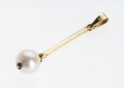 Perlanhänger 585er GG. Schmaler Steg mit abgehängter Perle (D. 0,65 cm) mit zart