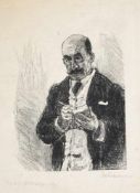 Liebermann, Max Holzschnitt. Selbstporträt als Zeichnender. Geschnitten von Reinhold Hoberg (1859-