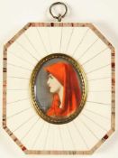 Miniaturbild Öl/Elfenbein. Ovale Form. Porträtkopf d. Heiligen Fabiola. Nach einem Gemälde v. Jean
