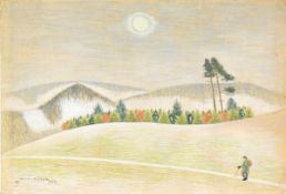 Tröger, Fritz Aquarell/ Papier. "Winterlandschaft". L. u. sign. u. dat. 1952. Rücks. betit. An den