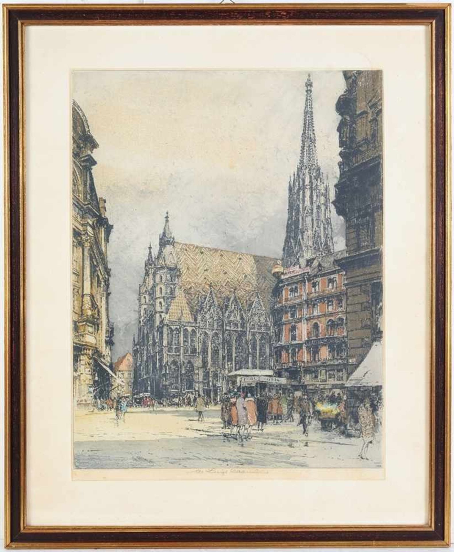 Kasimir, Luigi (1881 Pettau - 1962 Wien) Farbradierung. Stadtvedute von Wien mit Stephansdom. In der