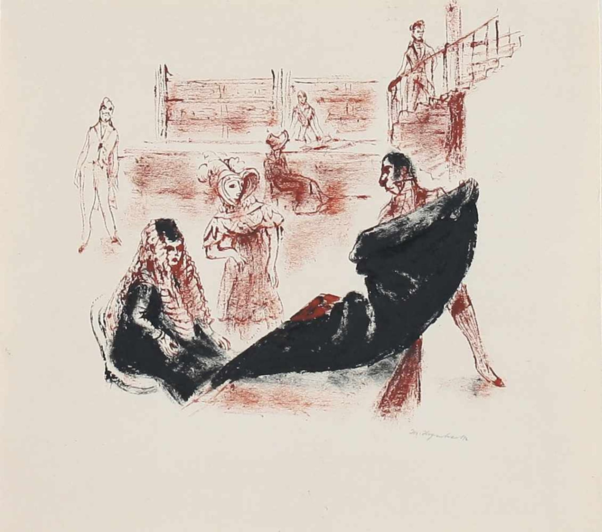 Hegenbarth, Josef Farbige Pinselzeichnung/ Papier. Illustration zu "Beichte auf Zimmer 13" von Eça