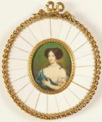 Miniaturbild Öl/Elfenbein. Ovale Form. Brustbild d. Maria Mancini. Nach einem Gemälde v. Pierre