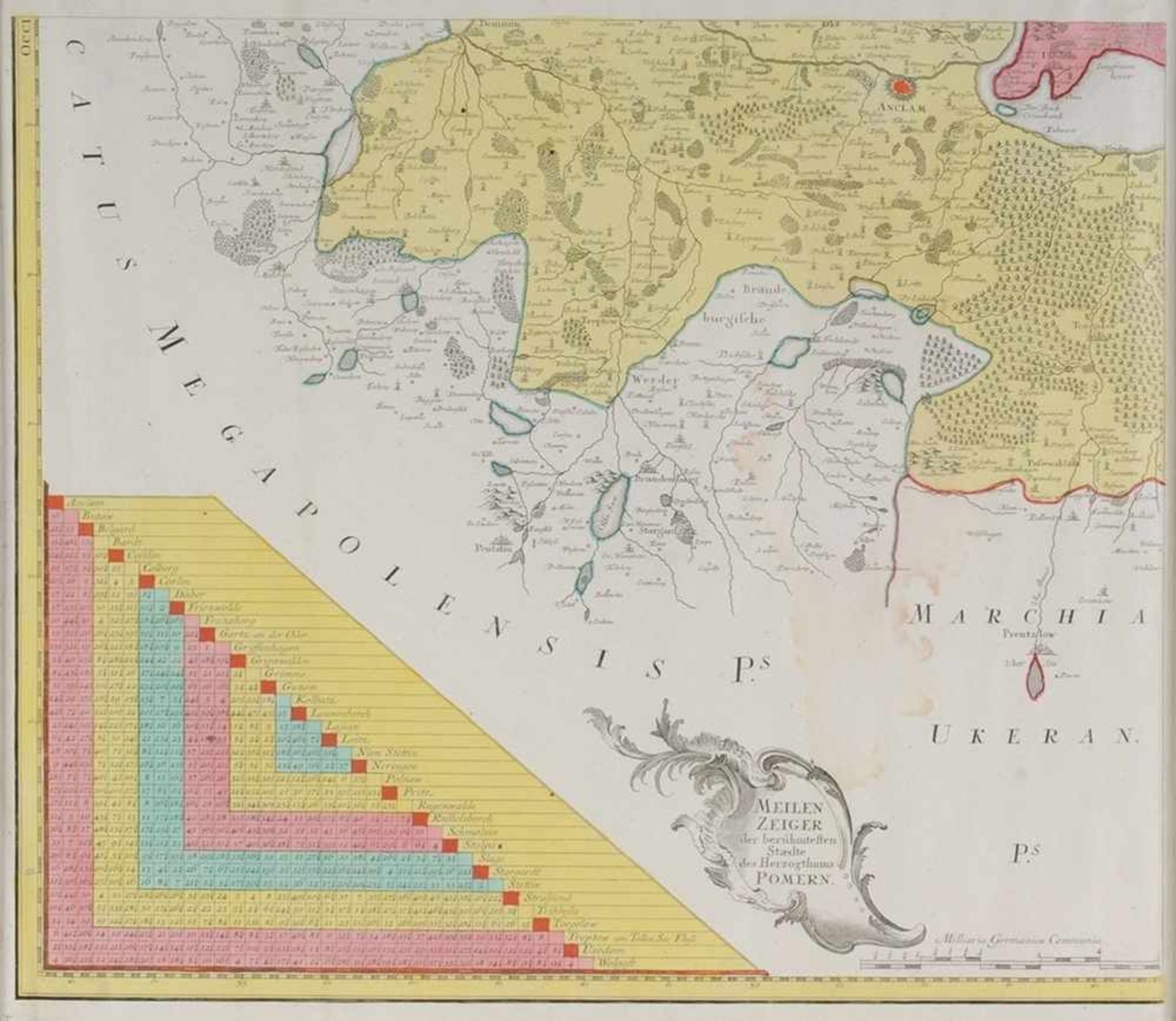 Mehrteilige Landkarte "Ducatus Pomeraniae" 4 Bl. Altkolorierter Kupferstich. Vollständiger Titel " - Bild 3 aus 5