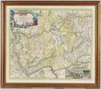 Karte Wetterau mit Schwalbach Kupferstich, part. koloriert. "Pars Vederoviae Plurimas Ditiones