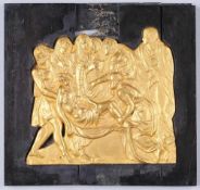 Reliefplatte mit Grablegung Christi Vergoldete Bronze u. Ebenholz. Andachtsbild mit in