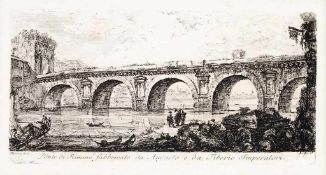 Piranesi, Giovanni Battista(1720 Mogliano/ Venedig - 1778 Rom) Radierung. "Ponte di Rimino". Ansicht