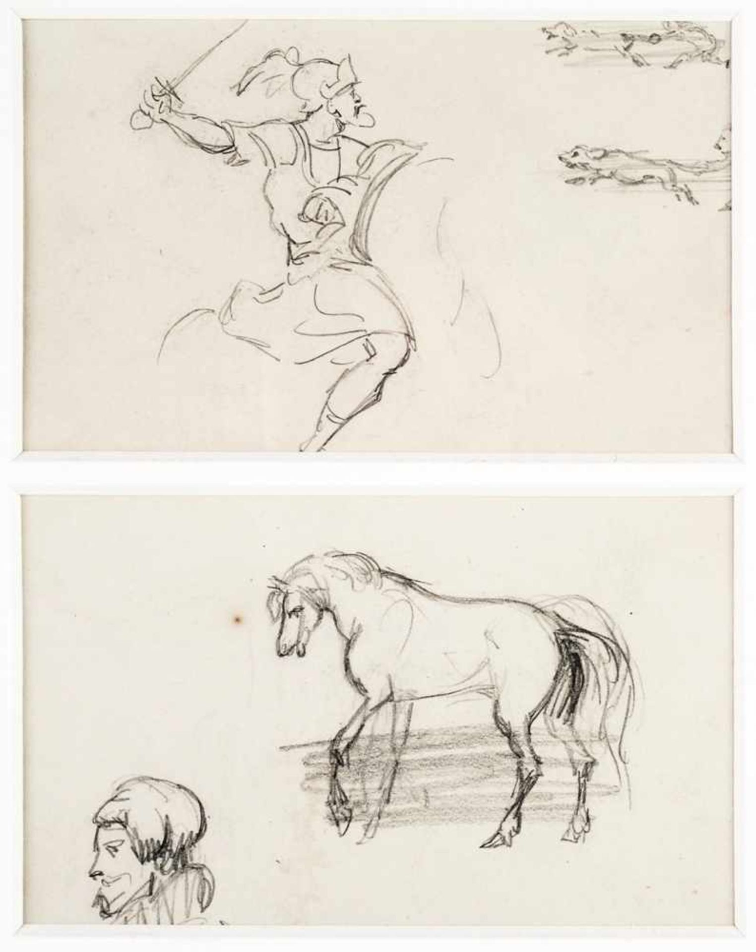 Rayski, Ferdinand vonBlei/Papier. 2 Bl. Studie m. sitzendem Hund, rücks. Skizze v. Krieger auf - Bild 3 aus 3