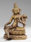 Figur der Shyama TaraMessing. Auf doppeltem Lotosthron Darstellung der grünen Tara mit links