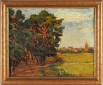 Nottke-Rotmann, Anna(Berliner Malerin, 1. H. 20. Jh.) Öl/Karton. Sommerliche Landschaft mit