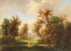 Unbekannt(Deutscher Maler, 2. H. 19. Jh.) Öl/Lwd. Uferlandschaft. Maloberfläche mit Altersspuren,
