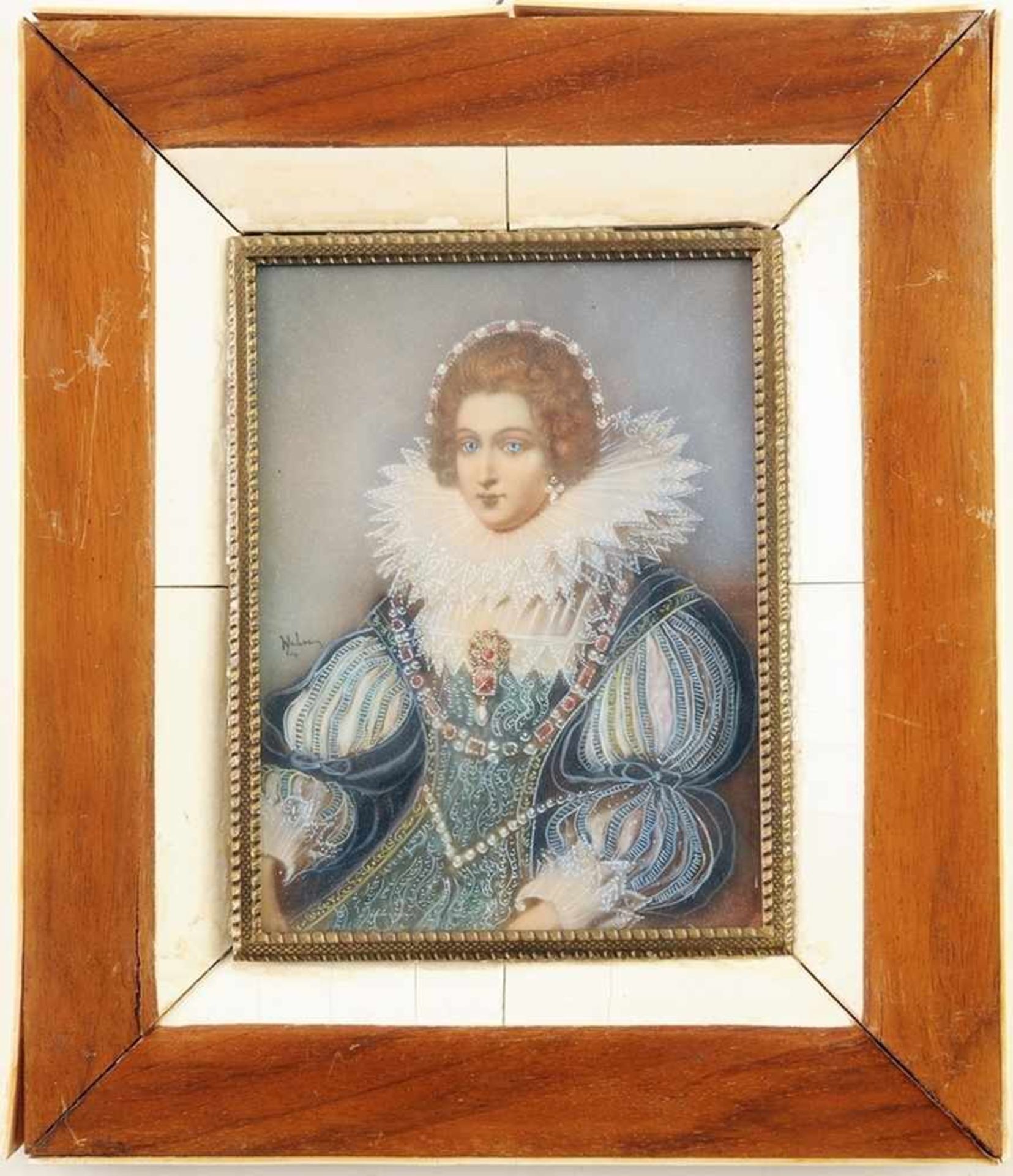 MiniaturbildGouache/Papier. Porträt einer Regentin bzw. adligen Dame aus d. 2. H. d. 16. Jh. L.
